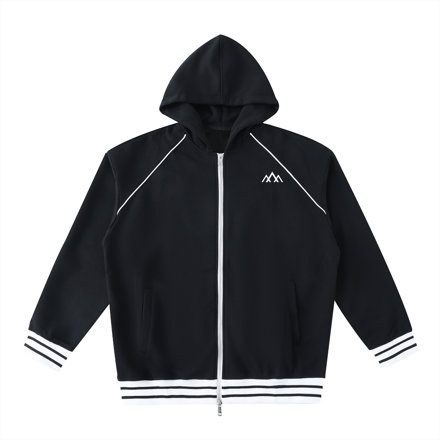 Striped Trim Zip-Up Hoodie