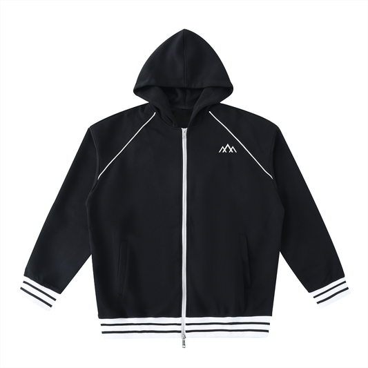 Striped Trim Zip-Up Hoodie